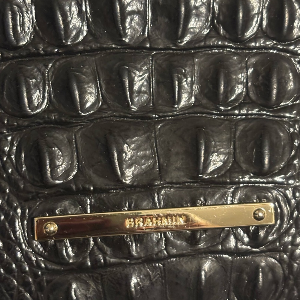 Brahmin Textured Black Leather Bag with Gold Accents